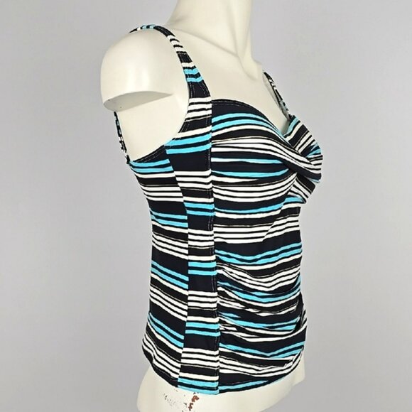 Bond-Eye Australia Women's Teal Black Striped Tankini Swim Top Padded Cups Sz 8 - Picture 2 of 16